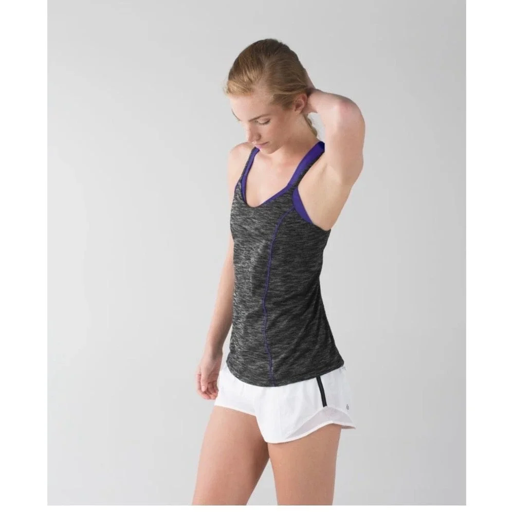 Lululemon Run For Gold Tank Heathered‎ Black / Iris Flower women's 6 workout fit